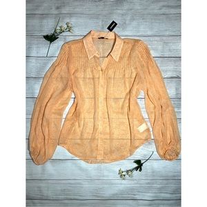 EXPRESS Sheer Paisley Balloon Sleeve Pintuck Shirt